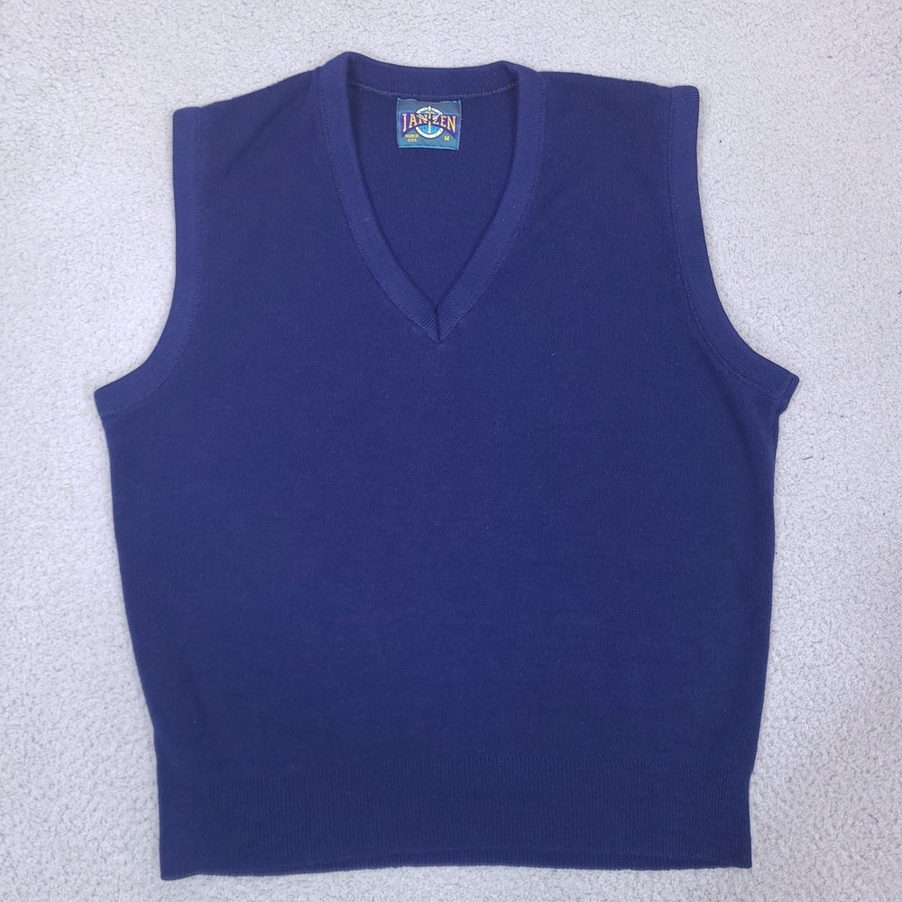Vintage Jantzen Knit Sweater Vest‎ Mens Medium Blue V-Neck Pullover USA Made